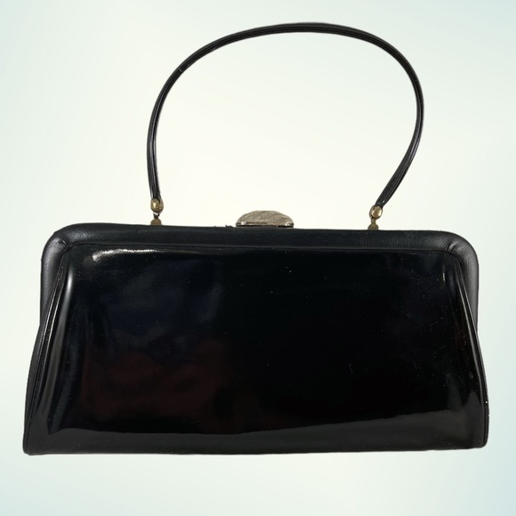 unbranded Handbags - VINTAGE! Small Black Patent Clutch with Gold Clasp
